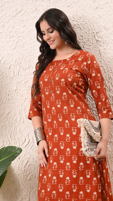 Rustic Floral Straight kurta pant set with Sleeves