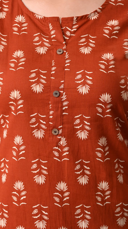 Rustic Floral Straight kurta pant set with Sleeves