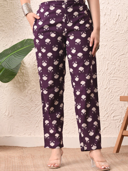 Violet Floral Straight Sleeveless kurta pant set