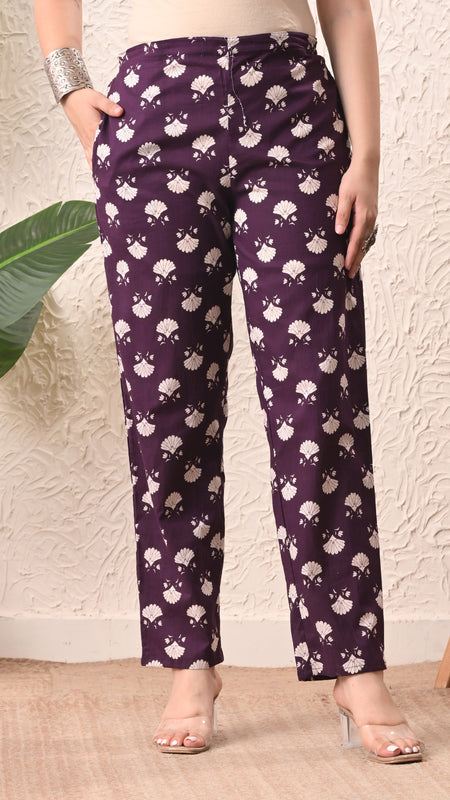 Violet Floral Straight Sleeveless kurta pant set