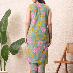 Sage Green Straight Sleeveless kurta pant set