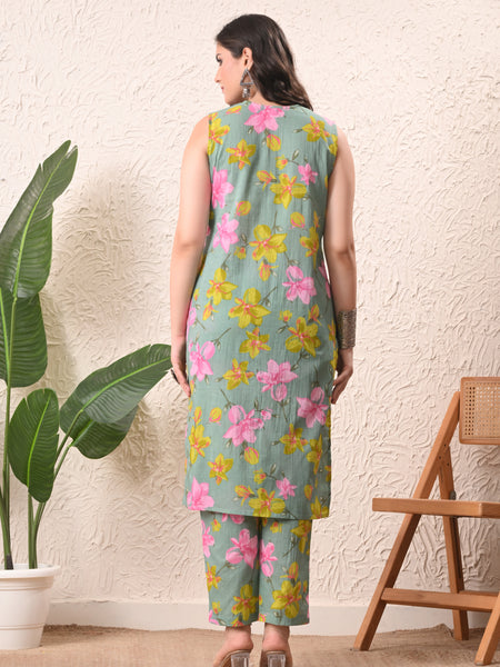 Sage Green Straight Sleeveless kurta pant set