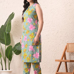 Sage Green Straight Sleeveless kurta pant set