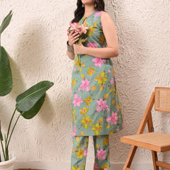 Sage Green Straight Sleeveless kurta pant set