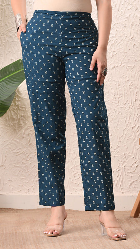 Teal Micro Straight Sleeveless kurta pant set