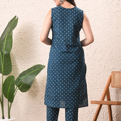 Teal Micro Straight Sleeveless kurta pant set