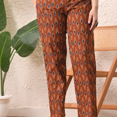 Rust Blue Ikat Straight kurta pant set with Sleeves