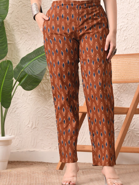 Rust Blue Ikat Straight kurta pant set with Sleeves