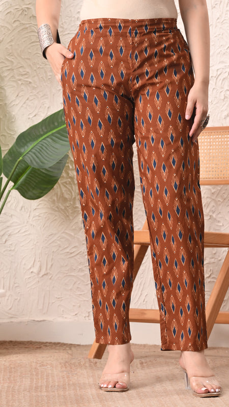 Rust Blue Ikat Straight kurta pant set with Sleeves