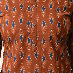 Rust Blue Ikat Straight kurta pant set with Sleeves