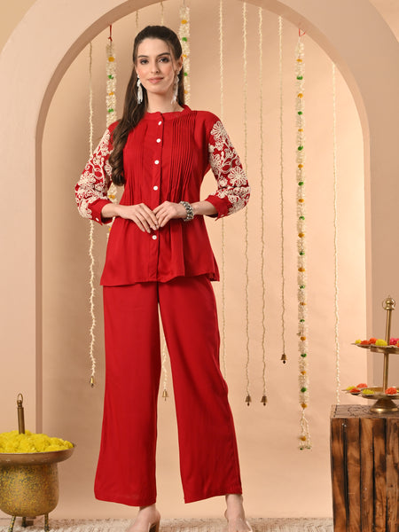 Maroon Embroidery CordSet