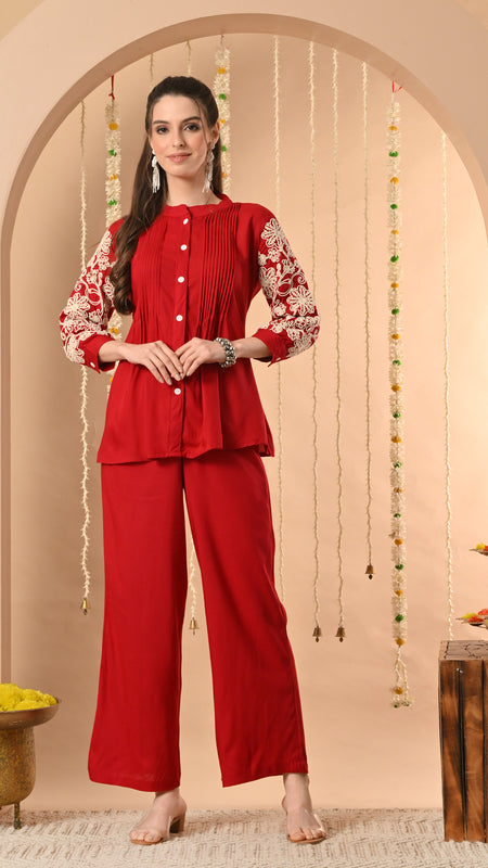 Maroon Embroidery CordSet