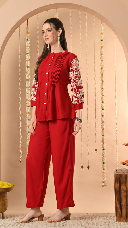 Maroon Embroidery CordSet