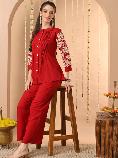 Maroon Embroidery CordSet