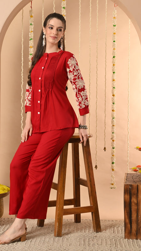 Maroon Embroidery CordSet