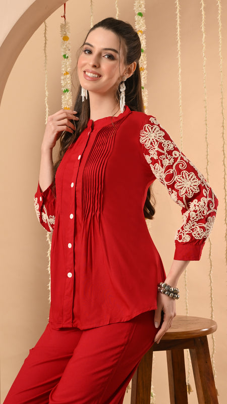 Maroon Embroidery CordSet