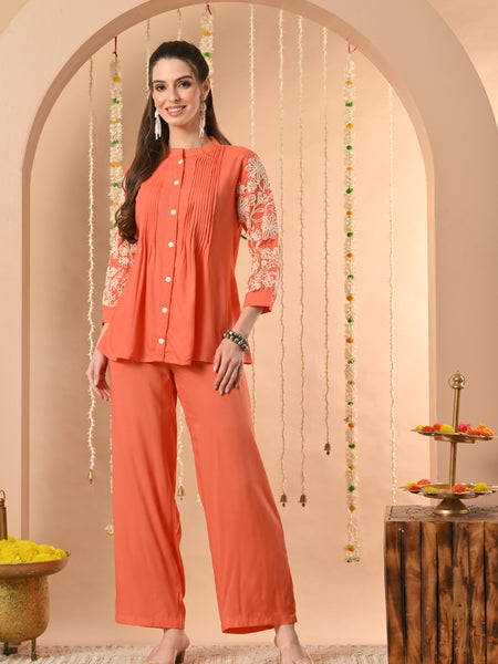 Peach Embroidery CordSet