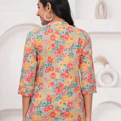 Multicolour Pure Cotton Casual A-Line 3/4Th Sleeves Top For Women