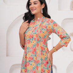 Multicolour Pure Cotton Casual A-Line 3/4Th Sleeves Top For Women