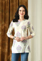 Cream Purple Hand Block Pure Cotton Casual 3/4th Sleeves Top for women