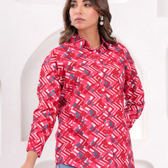 Red Pure Cotton Casual Full Sleeves Shirt For Women