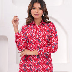 Red Pure Cotton Casual Full Sleeves Shirt For Women