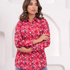 Red Pure Cotton Casual Full Sleeves Shirt For Women