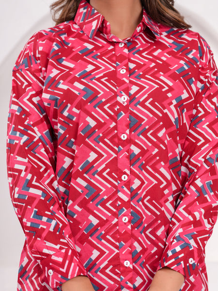 Red Pure Cotton Casual Full Sleeves Shirt For Women