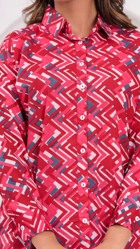 Red Pure Cotton Casual Full Sleeves Shirt For Women