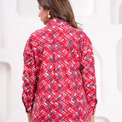 Red Pure Cotton Casual Full Sleeves Shirt For Women
