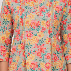 Multicolour Pure Cotton Casual A-Line 3/4Th Sleeves Top For Women