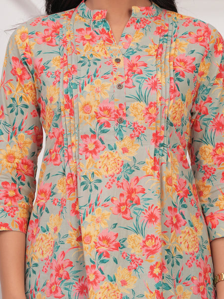 Multicolour Pure Cotton Casual A-Line 3/4Th Sleeves Top For Women