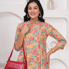 Multicolour Pure Cotton Casual A-Line 3/4Th Sleeves Top For Women