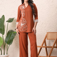 Rust Teen Phool Embroidered Cord-set