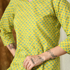 Lemon Green Pure Cotton Casual 3/4th Sleeves Top for women