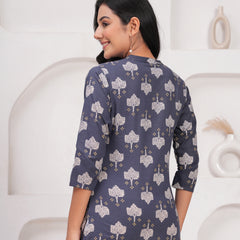 Grey Pure Cotton Casual Straight Fit 3/4Th Sleeves Top For Women