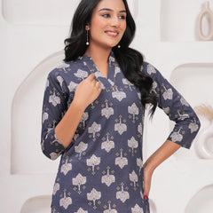 Grey Pure Cotton Casual Straight Fit 3/4Th Sleeves Top For Women