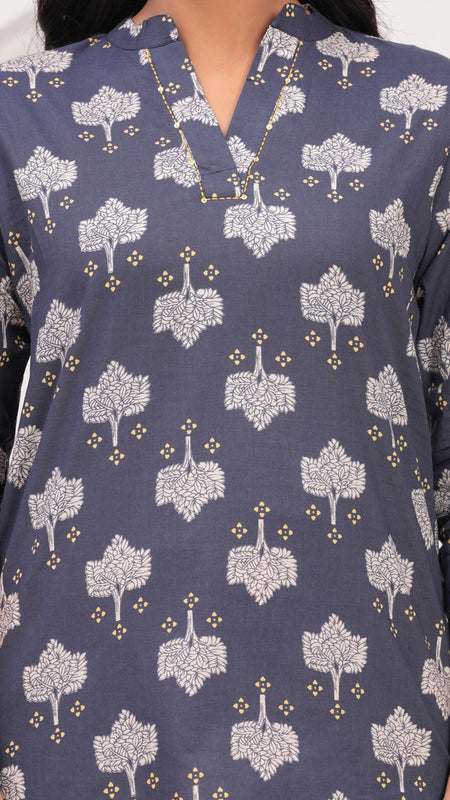 Grey Pure Cotton Casual Straight Fit 3/4Th Sleeves Top For Women