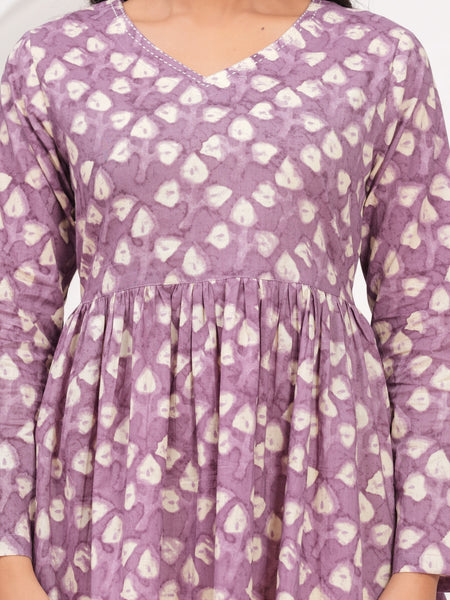 Lavender Pure Cotton Casual Peplum Full Sleeves Top For Women