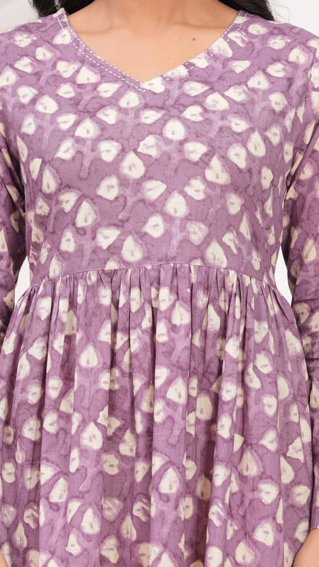 Lavender Pure Cotton Casual Peplum Full Sleeves Top For Women