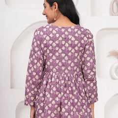 Lavender Pure Cotton Casual Peplum Full Sleeves Top For Women