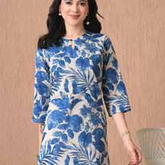 Nature Blue Pure Cotton Casual 3/4th Sleeves Top for women