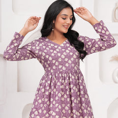 Lavender Pure Cotton Casual Peplum Full Sleeves Top For Women