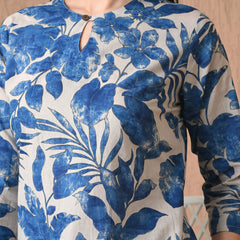 Nature Blue Pure Cotton Casual 3/4th Sleeves Top for women
