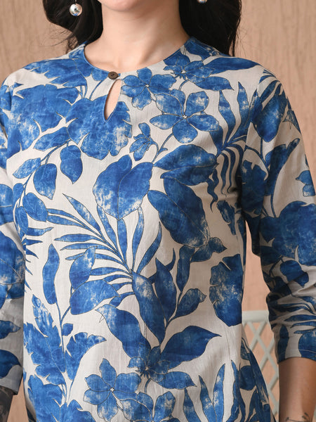 Nature Blue Pure Cotton Casual 3/4th Sleeves Top for women