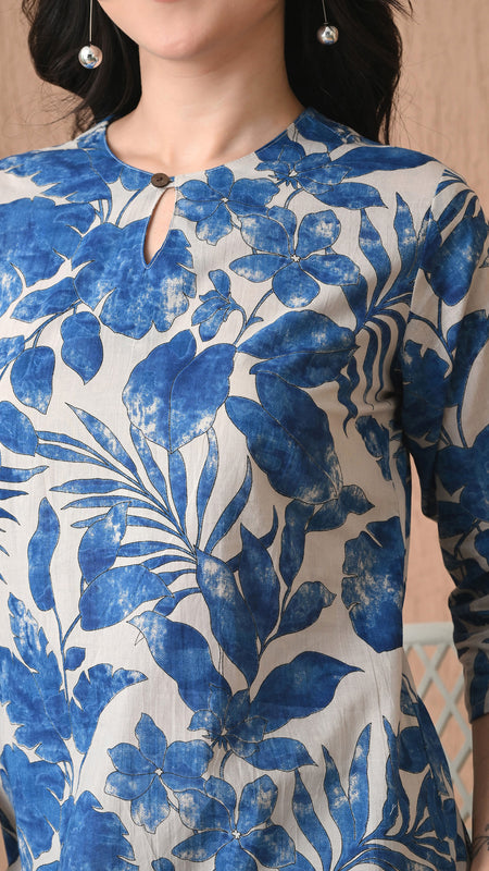 Nature Blue Pure Cotton Casual 3/4th Sleeves Top for women