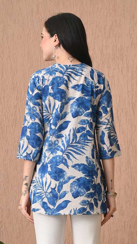 Nature Blue Pure Cotton Casual 3/4th Sleeves Top for women