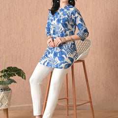 Nature Blue Pure Cotton Casual 3/4th Sleeves Top for women