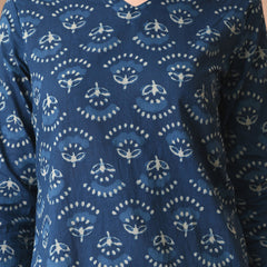 Navy Blue Batik Pure Cotton Casual 3/4th Sleeves Top for women
