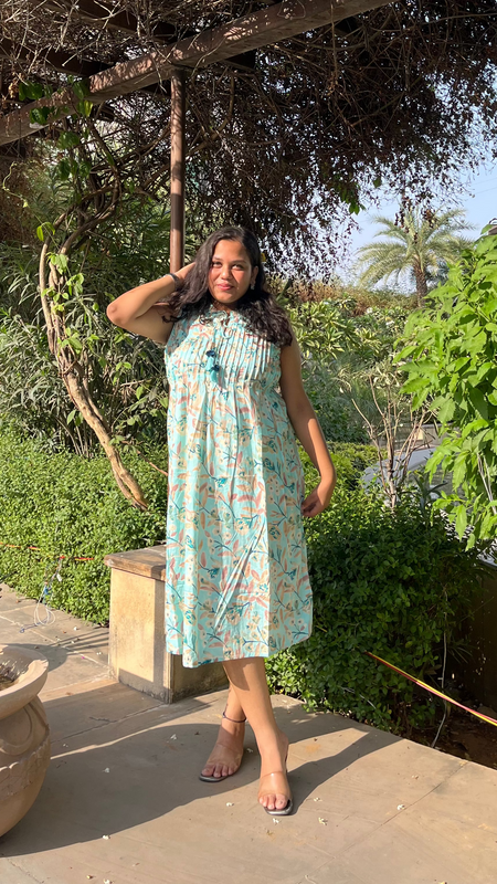 Pista Green Pure Cotton Casual A-Line Sleeveless Dress